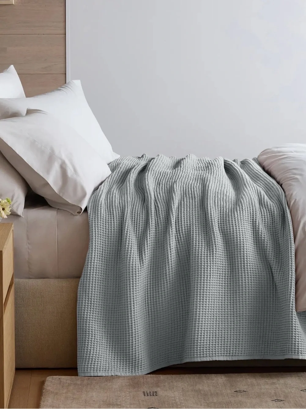 Organic King Waffle Knit Blanket in Mist - Retail $109